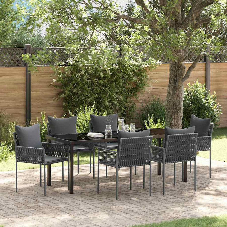 Tuin Eetset 7 Pcs Zwart Poly Riet