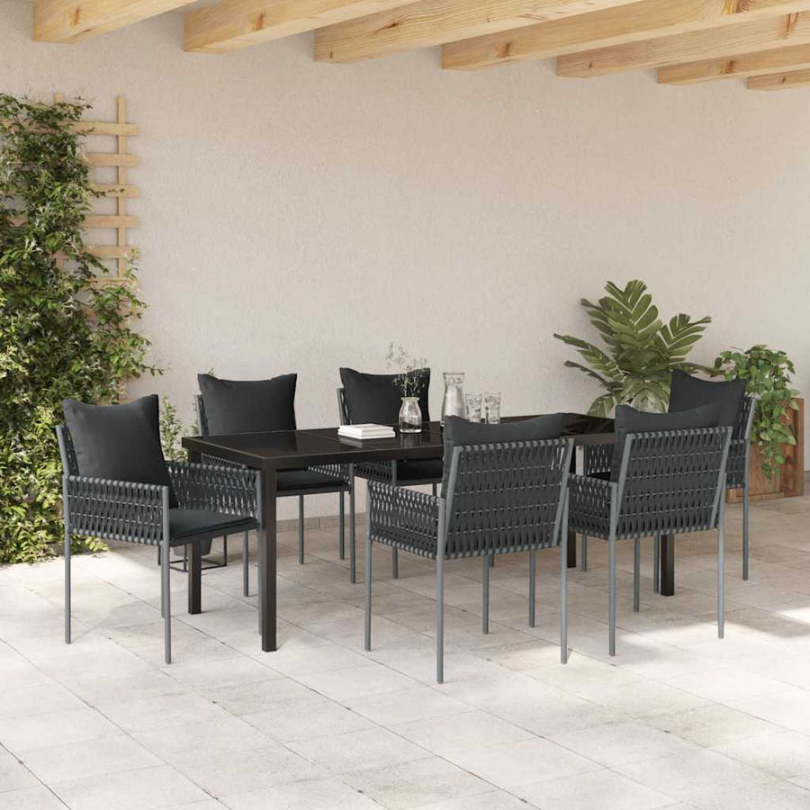 Tuin Eetset 7 Pcs Zwart Poly Riet