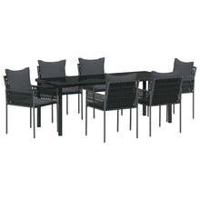 Tuin Eetset 7 Pcs Zwart Poly Riet