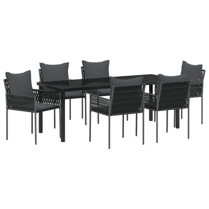 Tuin Eetset 7 Pcs Zwart Poly Riet