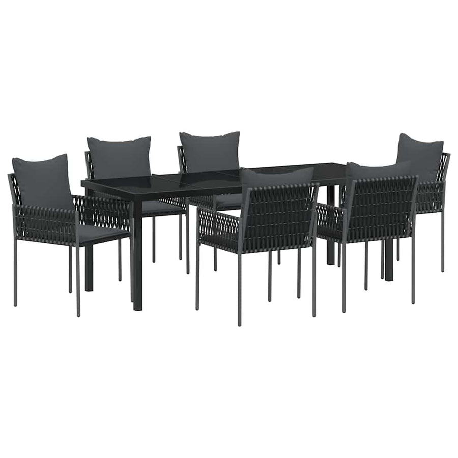 Tuin Eetset 7 Pcs Zwart Poly Riet