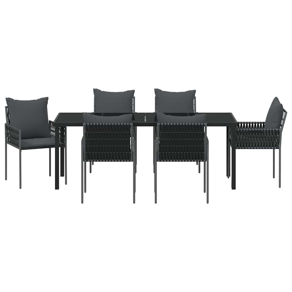 Tuin Eetset 7 Pcs Zwart Poly Riet