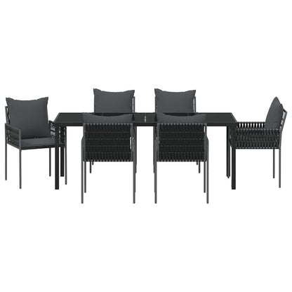 Tuin Eetset 7 Pcs Zwart Poly Riet