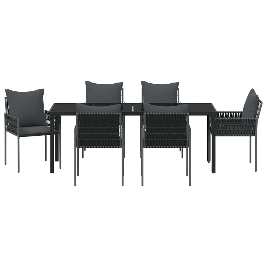 Tuin Eetset 7 Pcs Zwart Poly Riet