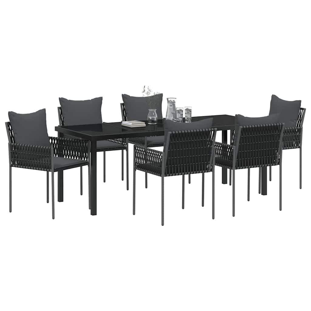 Tuin Eetset 7 Pcs Zwart Poly Riet