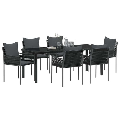 Tuin Eetset 7 Pcs Zwart Poly Riet