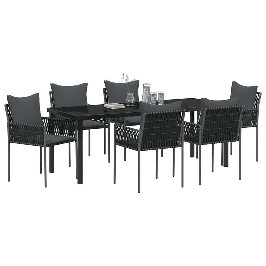 Tuin Eetset 7 Pcs Zwart Poly Riet