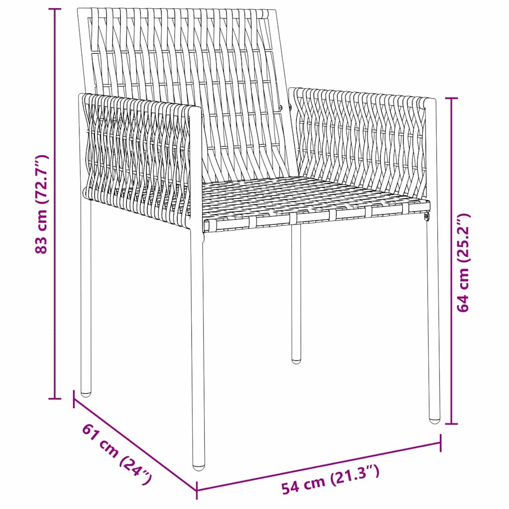 Tuin Eetset 7 Pcs Zwart Poly Riet