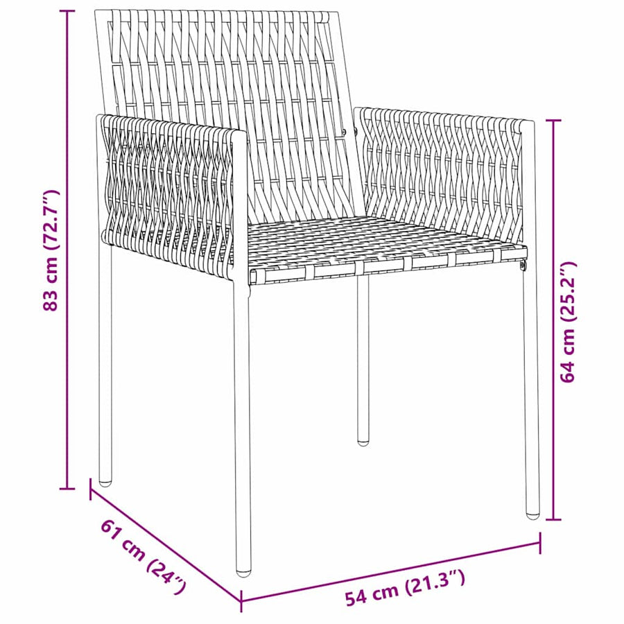 Tuin Eetset 7 Pcs Zwart Poly Riet