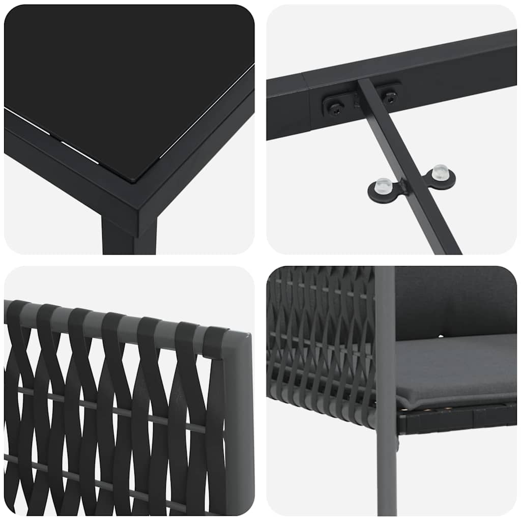 Tuin Eetset 9 Pcs Zwart Poly Riet