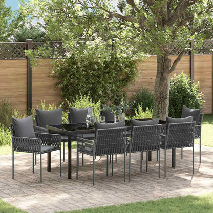 Tuin Eetset 9 Pcs Zwart Poly Riet