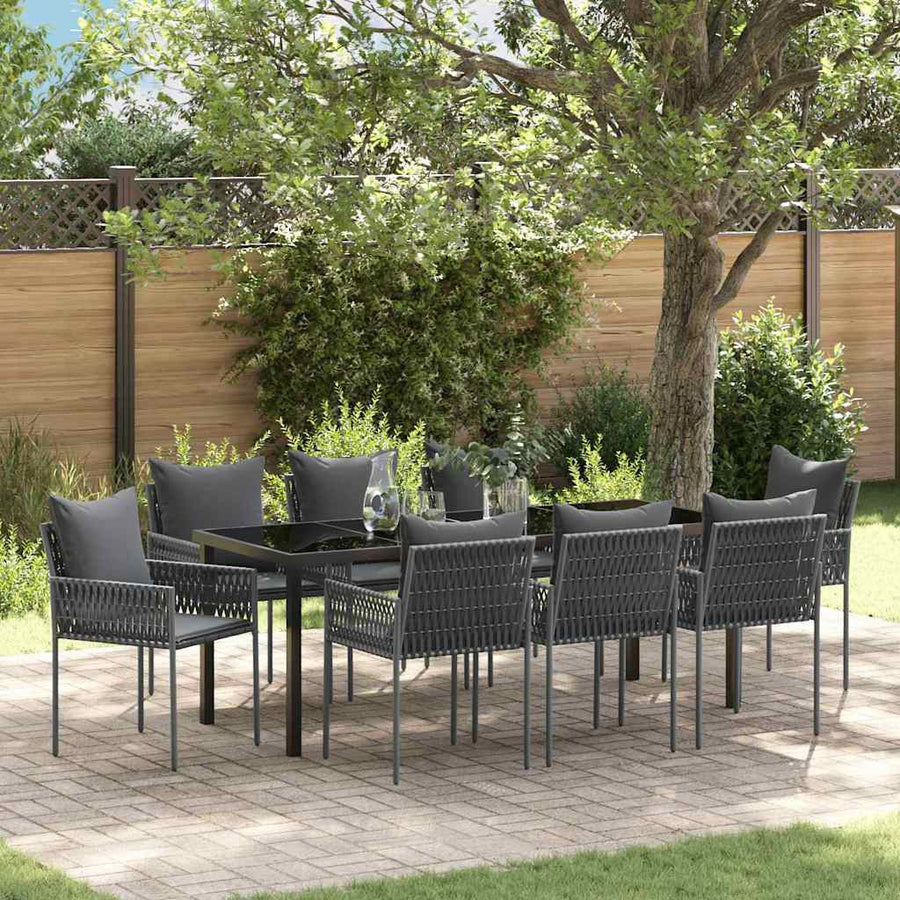 Tuin Eetset 9 Pcs Zwart Poly Riet