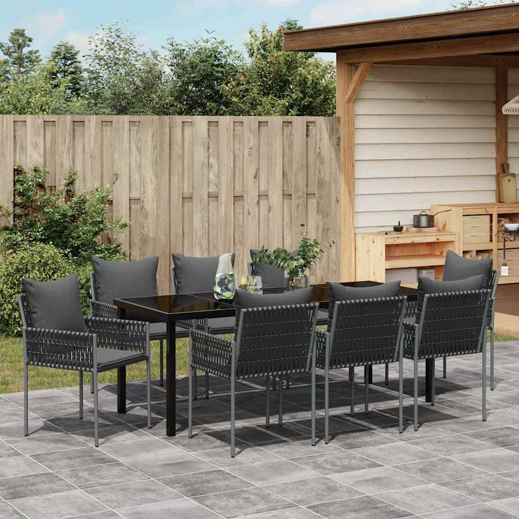 Tuin Eetset 9 Pcs Zwart Poly Riet