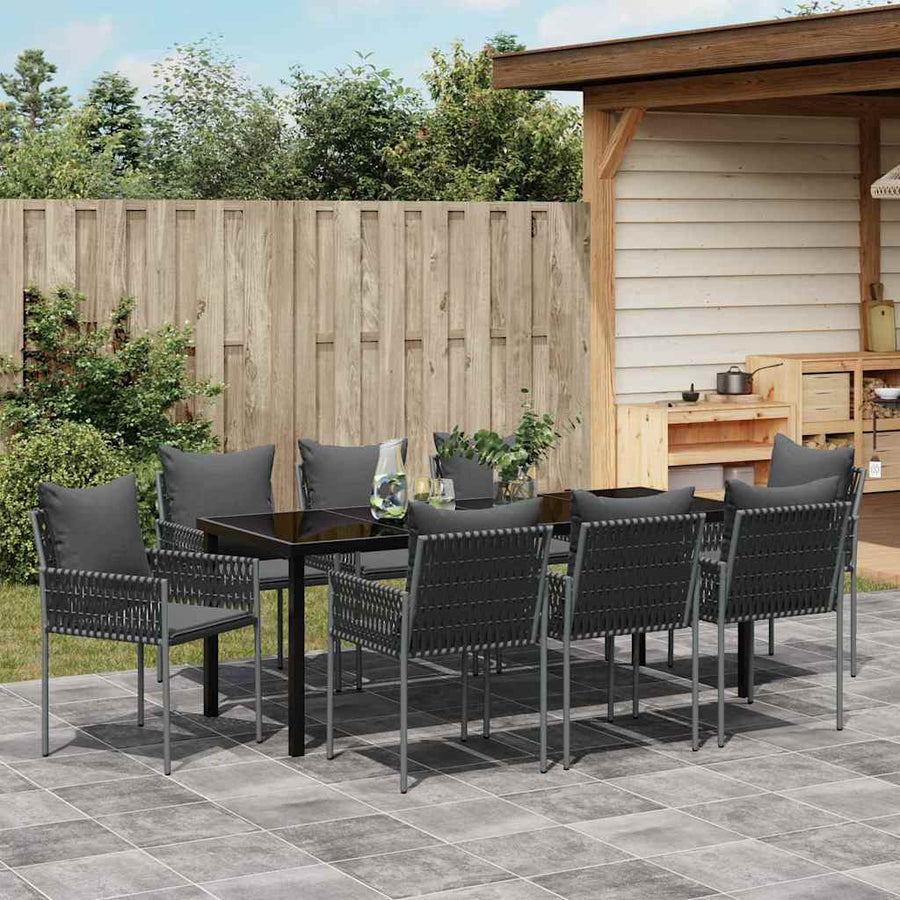 Tuin Eetset 9 Pcs Zwart Poly Riet