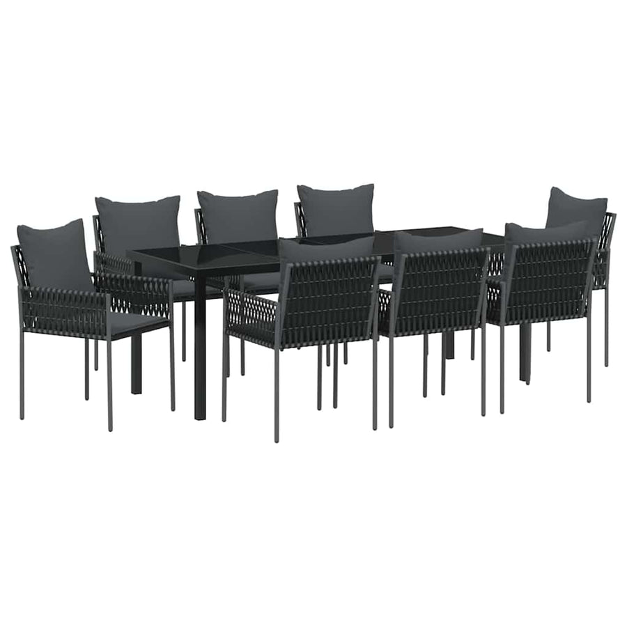 Tuin Eetset 9 Pcs Zwart Poly Riet