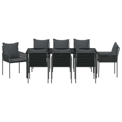 Tuin Eetset 9 Pcs Zwart Poly Riet