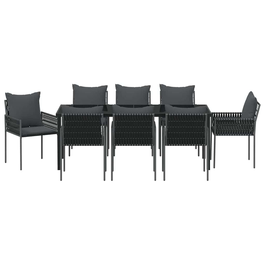 Tuin Eetset 9 Pcs Zwart Poly Riet