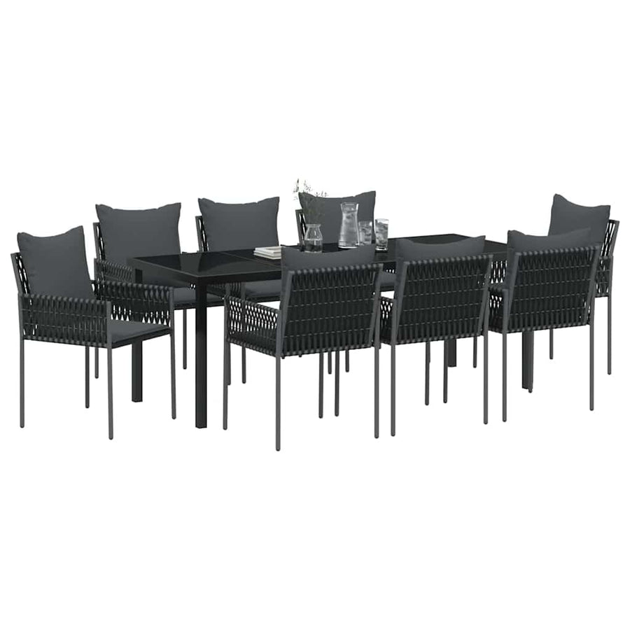 Tuin Eetset 9 Pcs Zwart Poly Riet