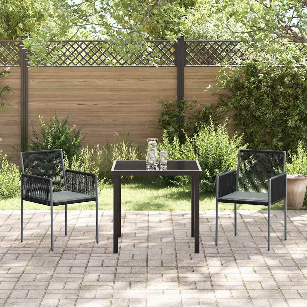 Tuin eettafelset 3 pcs Zwart PE Rattan
