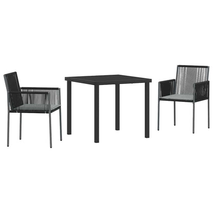Tuin eettafelset 3 pcs Zwart PE Rattan