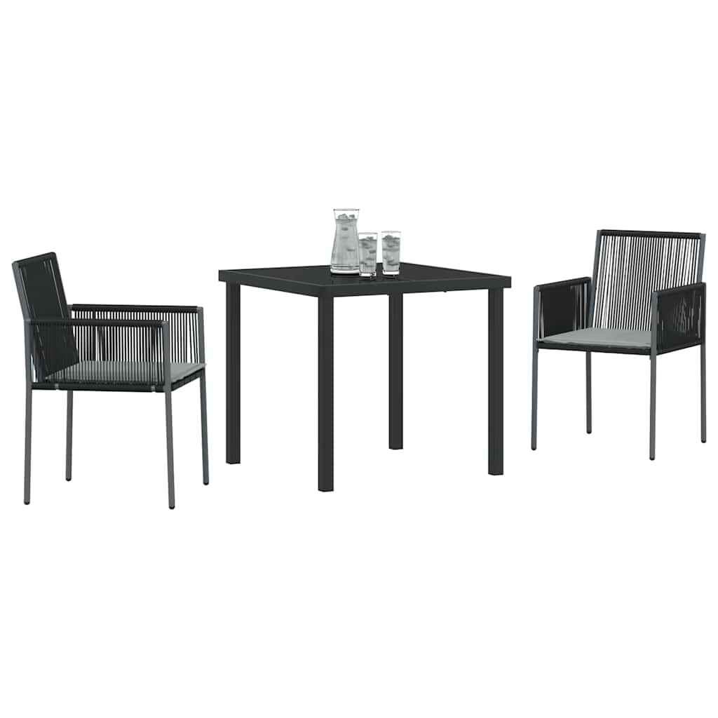 Tuin eettafelset 3 pcs Zwart PE Rattan