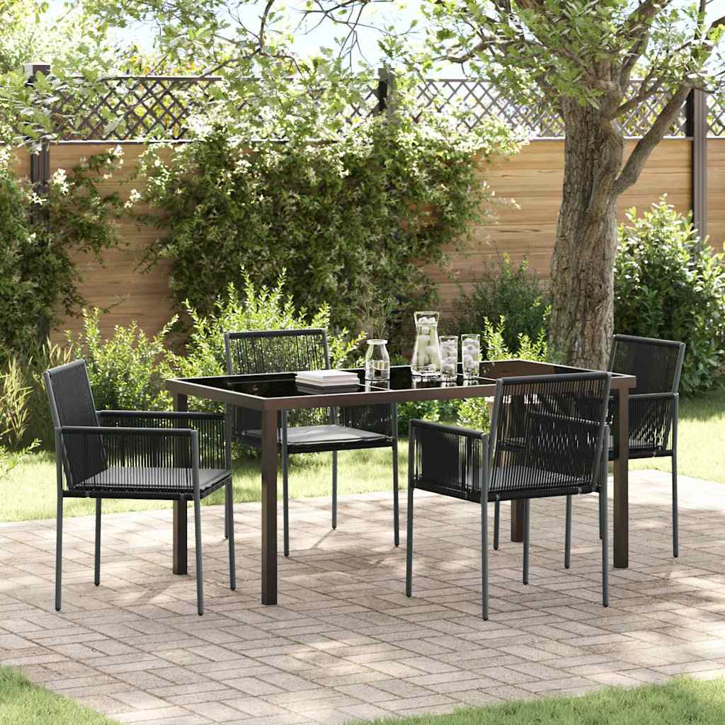 Tuin eettafelset 5 pcs Zwart PE Rattan