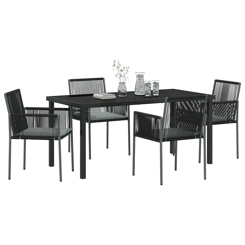 Tuin eettafelset 5 pcs Zwart PE Rattan