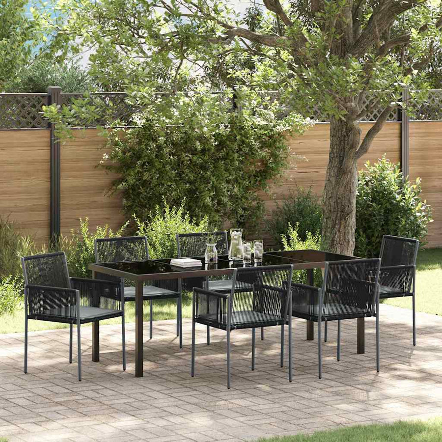 Tuin Eettafelset 7 Pcs Zwart Pe Rattan