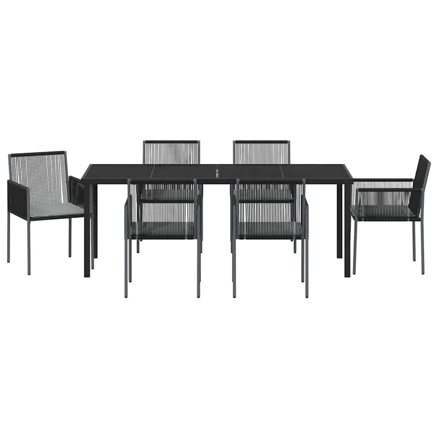 Tuin Eettafelset 7 Pcs Zwart Pe Rattan