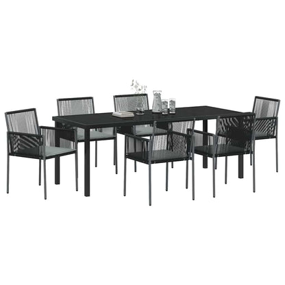 Tuin Eettafelset 7 Pcs Zwart Pe Rattan