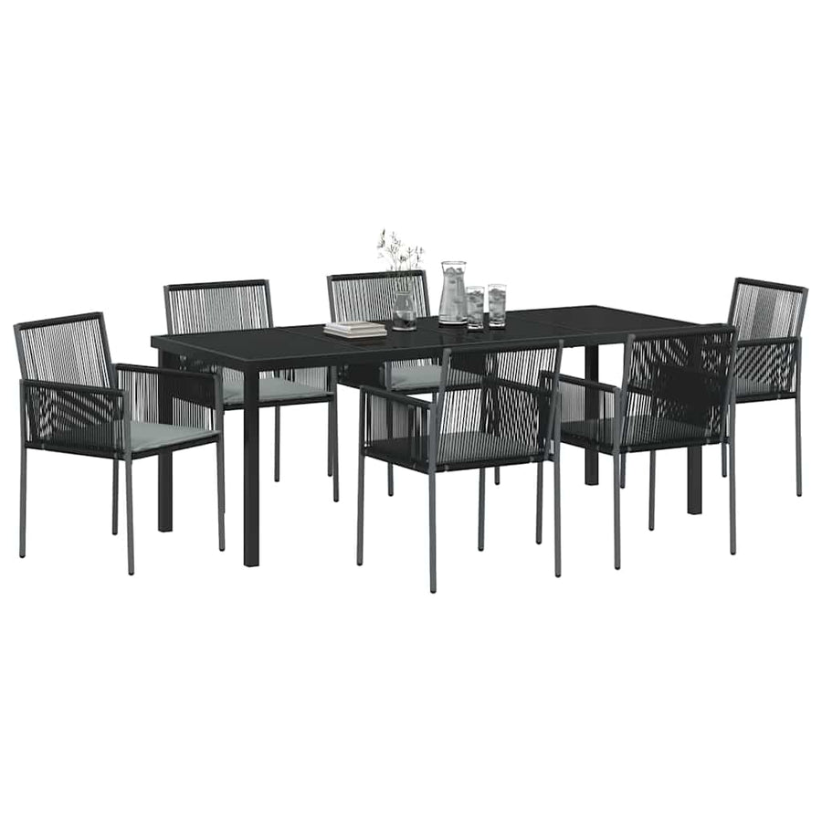 Tuin Eettafelset 7 Pcs Zwart Pe Rattan