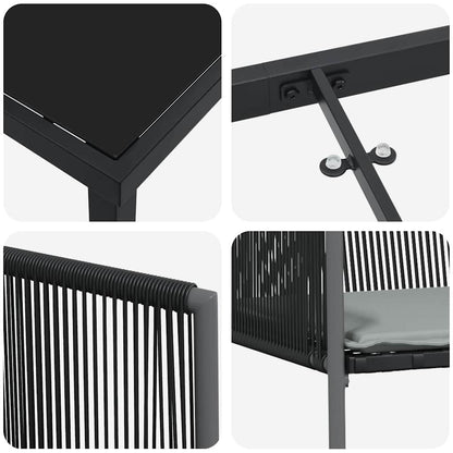 Tuin Eettafelset 9 Pcs Zwart Pe Rattan