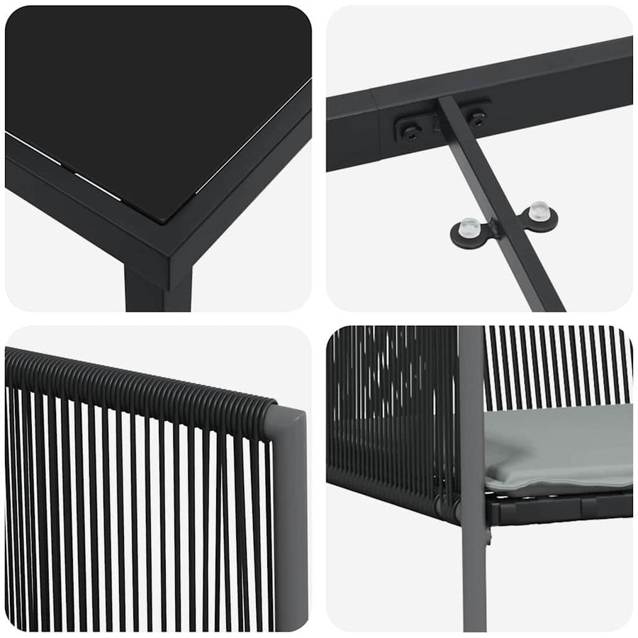 Tuin Eettafelset 9 Pcs Zwart Pe Rattan