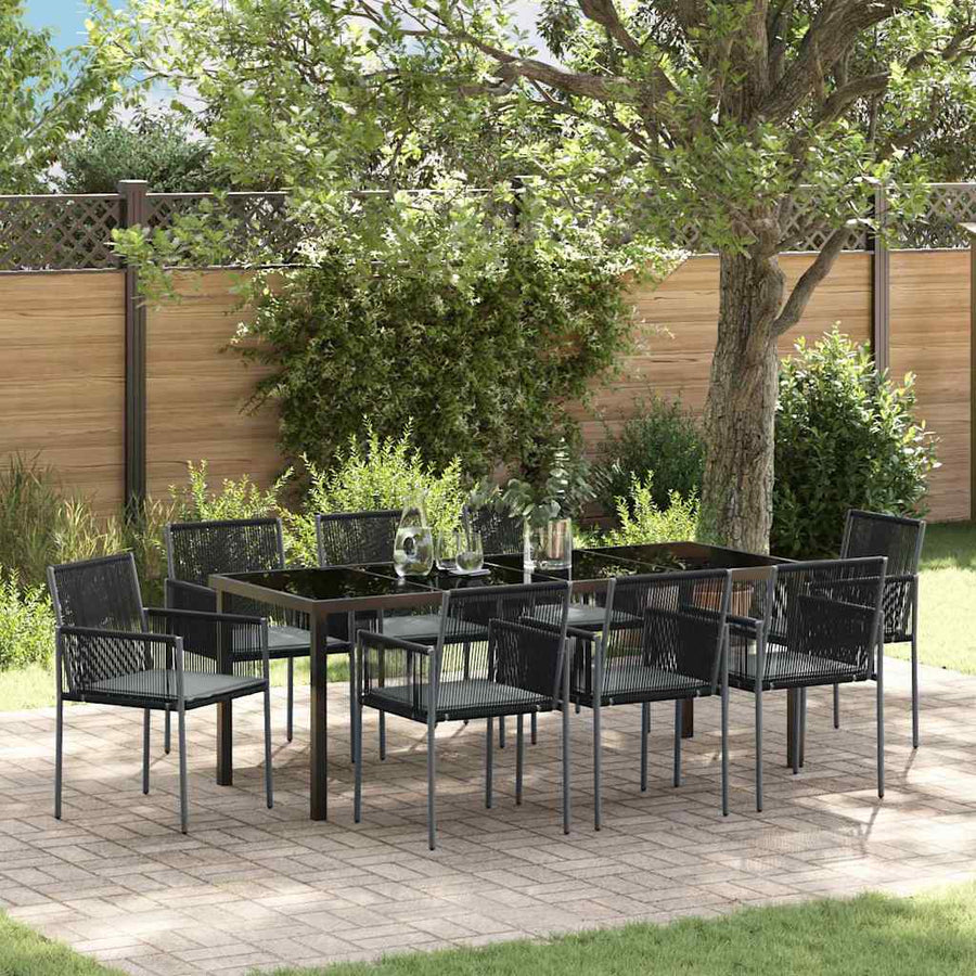 Tuin Eettafelset 9 Pcs Zwart Pe Rattan