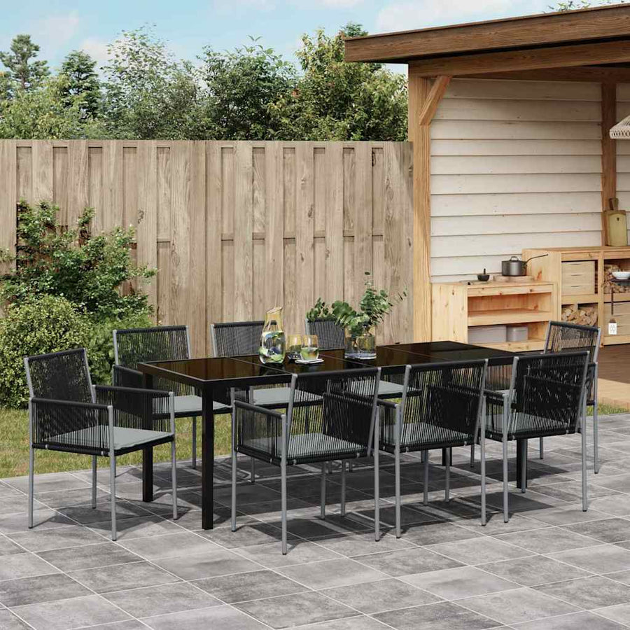 Tuin Eettafelset 9 Pcs Zwart Pe Rattan