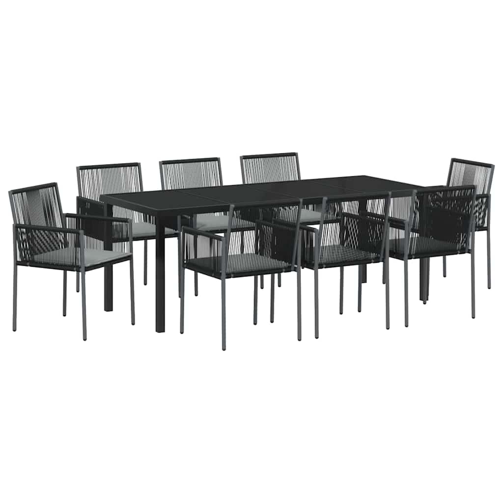 Tuin Eettafelset 9 Pcs Zwart Pe Rattan