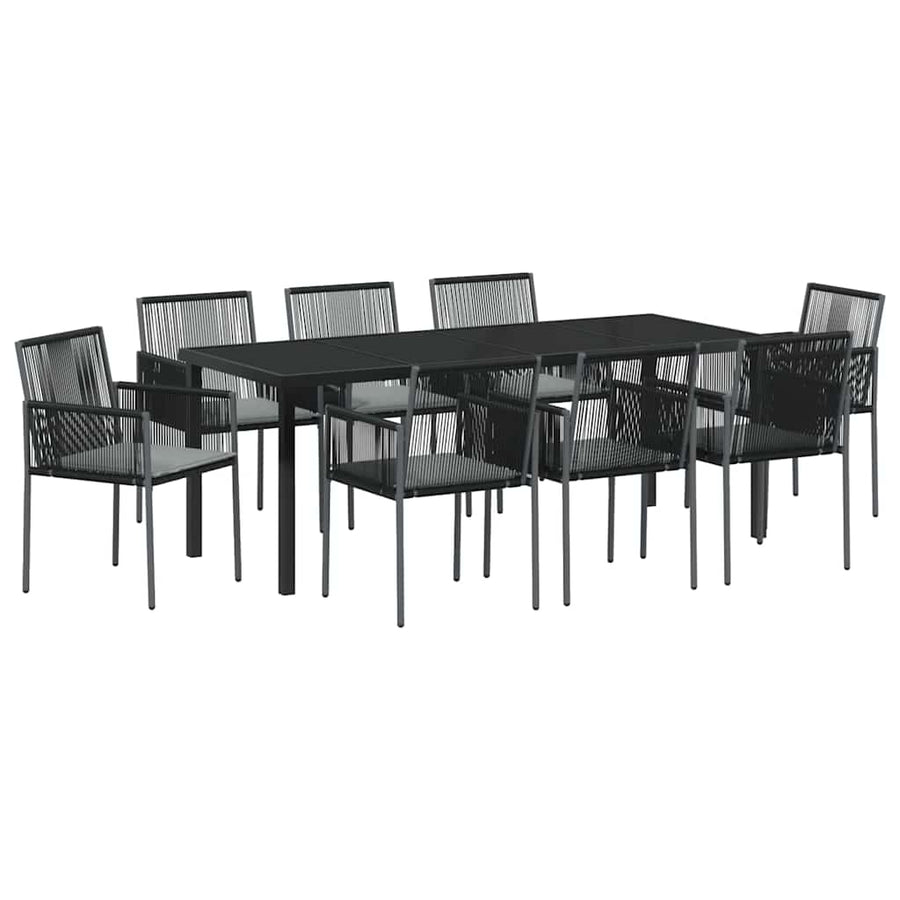 Tuin Eettafelset 9 Pcs Zwart Pe Rattan