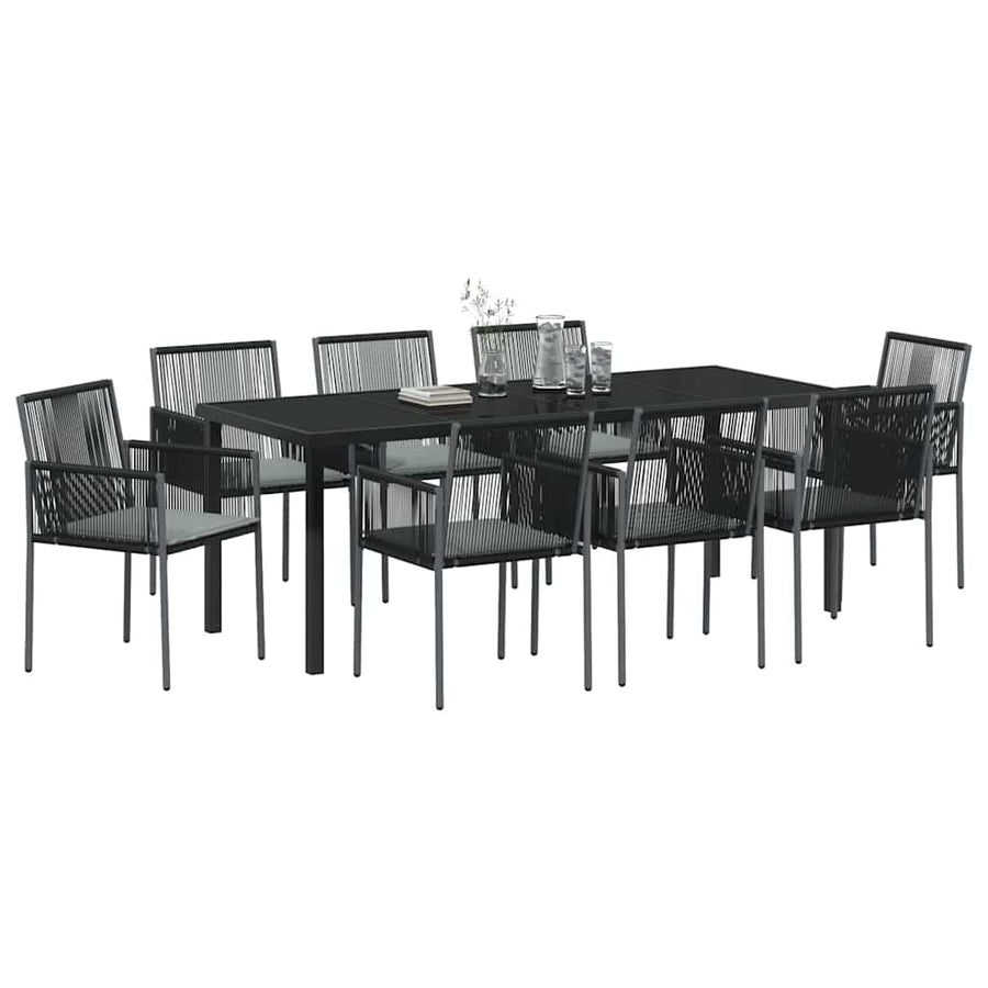 Tuin Eettafelset 9 Pcs Zwart Pe Rattan