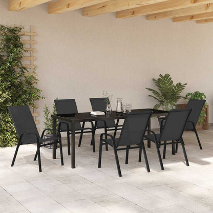 Tuin Eettafelset 7 Pcs Poedercoating Staal 6-persoons Zwart 200 cm