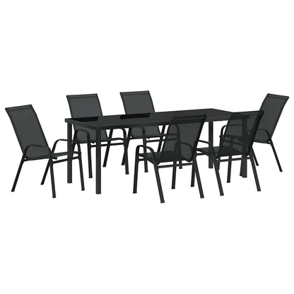 Tuin Eettafelset 7 Pcs Poedercoating Staal 6-persoons Zwart 200 cm