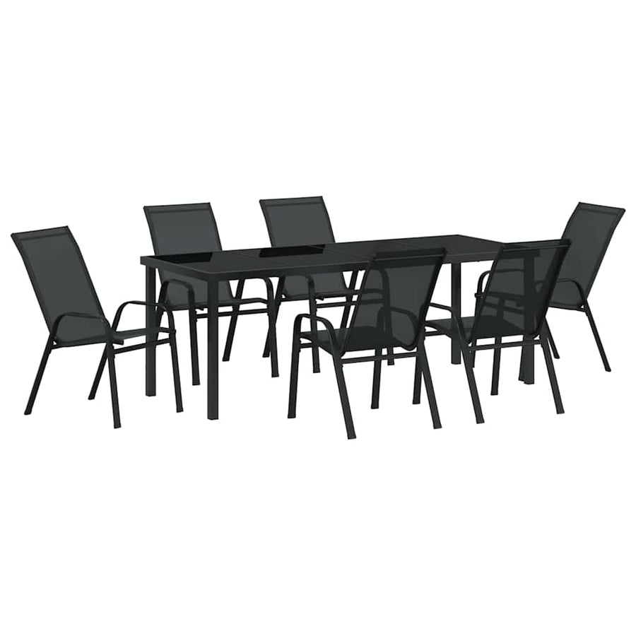 Tuin Eettafelset 7 Pcs Poedercoating Staal 6-persoons Zwart 200 cm