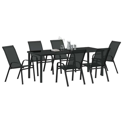 Tuin Eettafelset 7 Pcs Poedercoating Staal 6-persoons Zwart 200 cm