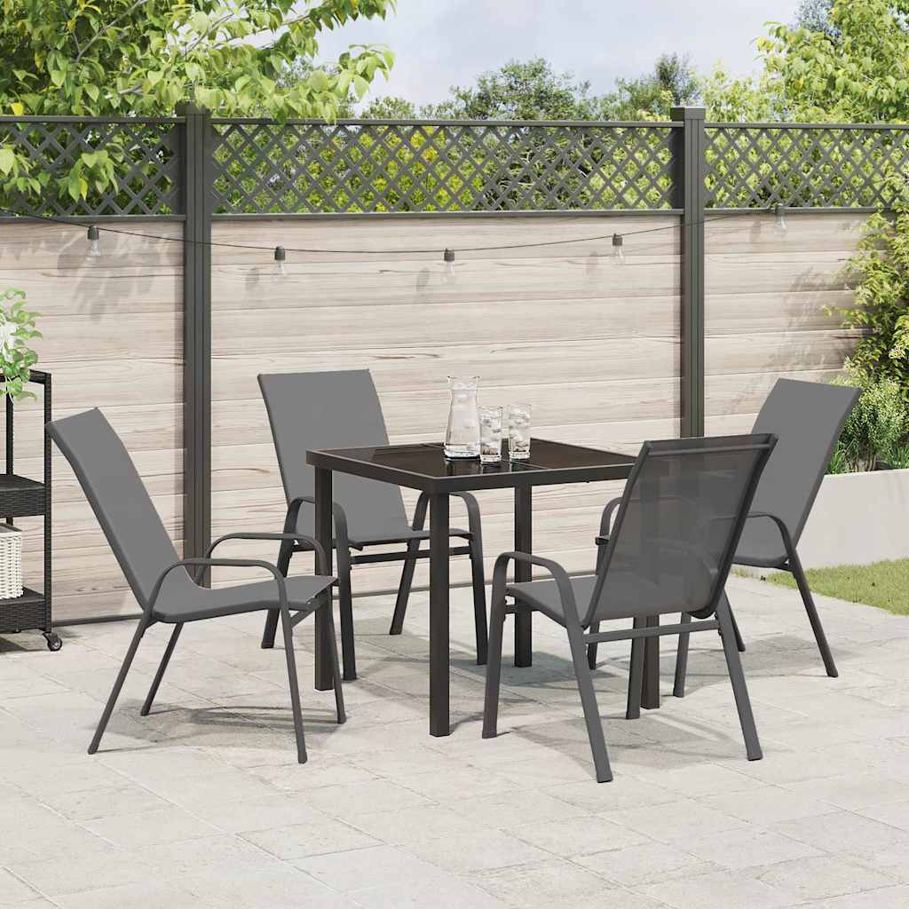 Tuin eettafelset 5 pcs Grijs en zwart Poedercoating staal