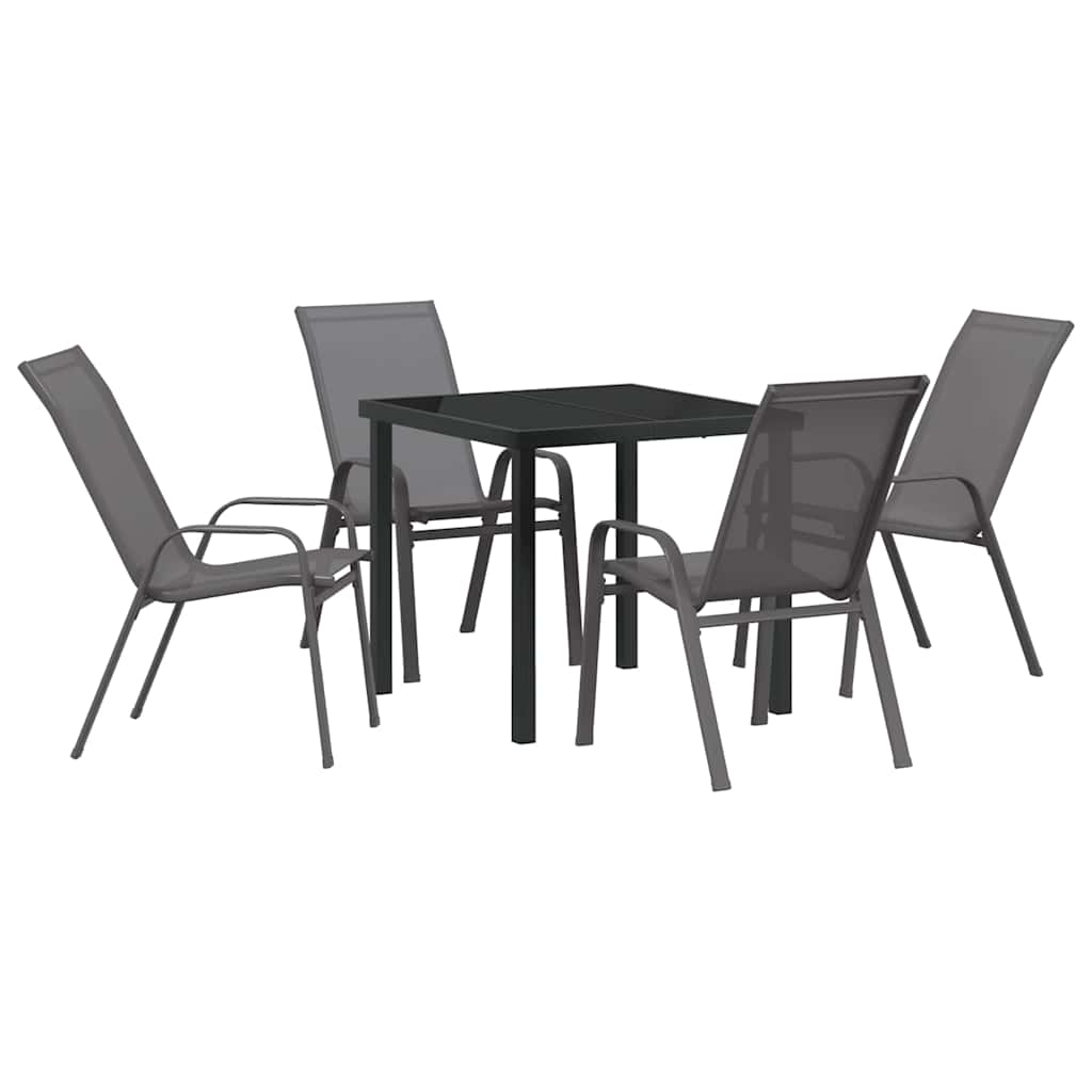 Tuin eettafelset 5 pcs Grijs en zwart Poedercoating staal