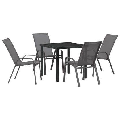 Tuin eettafelset 5 pcs Grijs en zwart Poedercoating staal