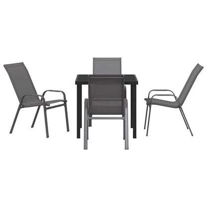 Tuin eettafelset 5 pcs Grijs en zwart Poedercoating staal