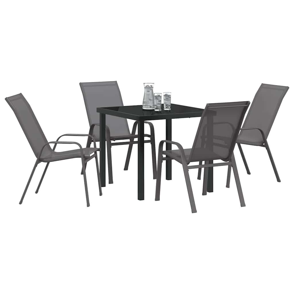 Tuin eettafelset 5 pcs Grijs en zwart Poedercoating staal