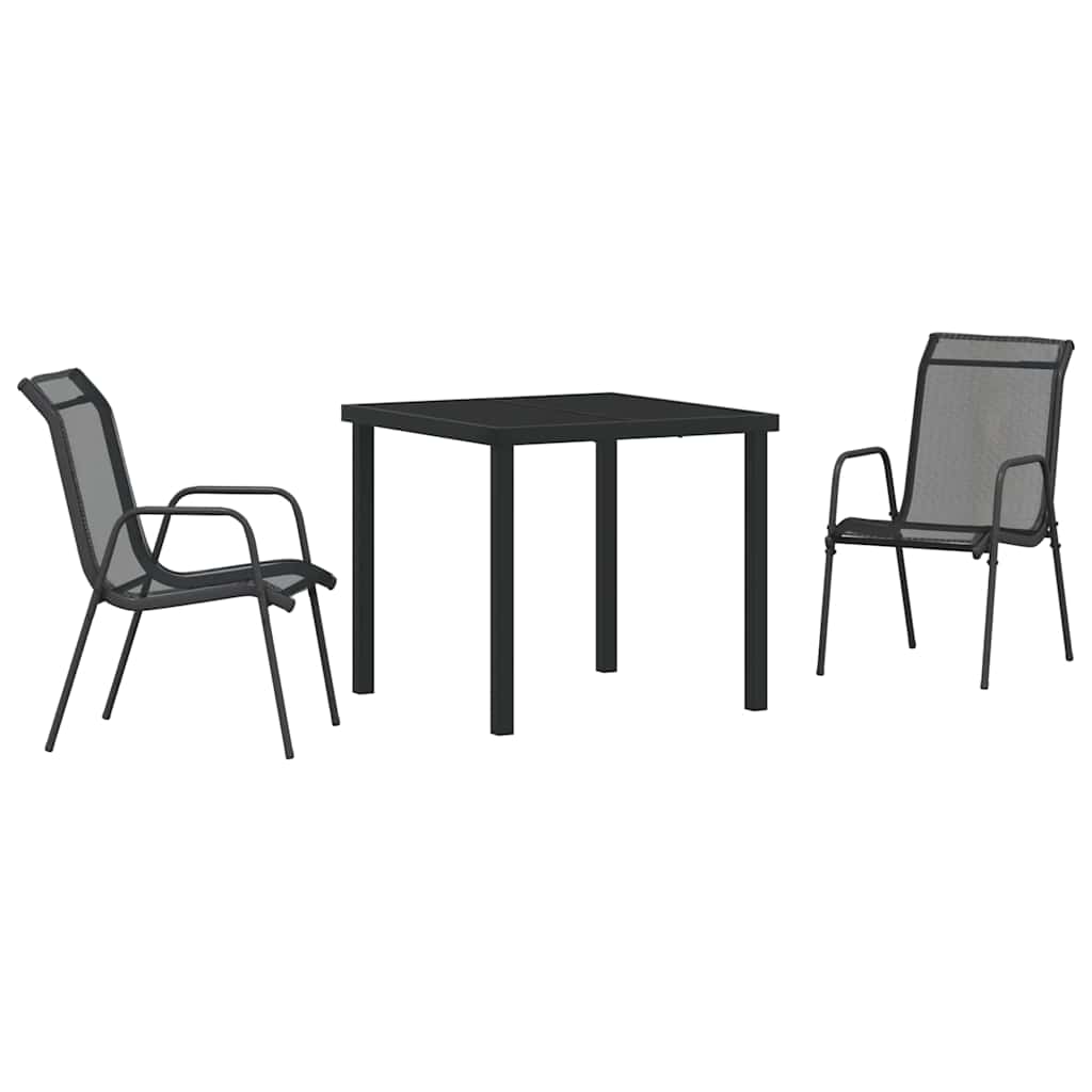 Tuin Eetset 3 pcs Zwart Textilene en staal