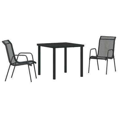 Tuin Eetset 3 pcs Zwart Textilene en staal