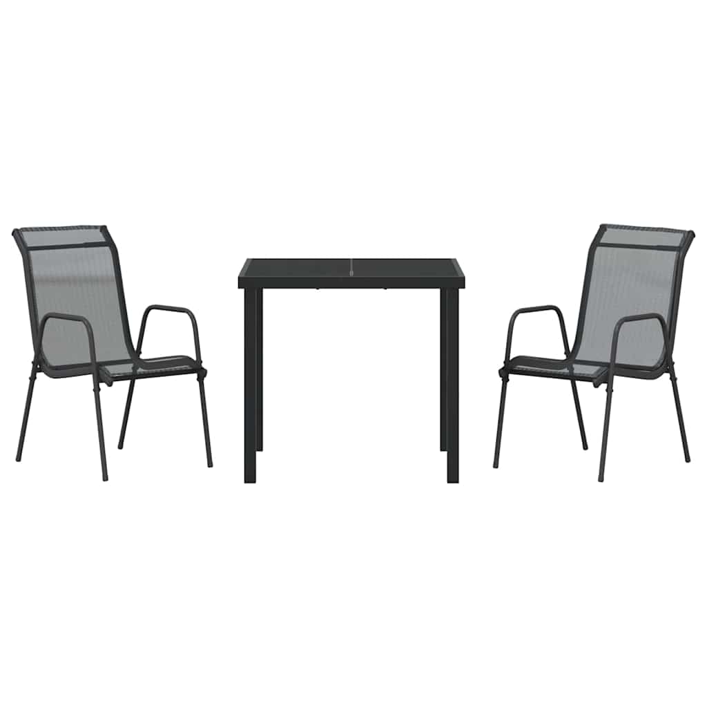 Tuin Eetset 3 pcs Zwart Textilene en staal